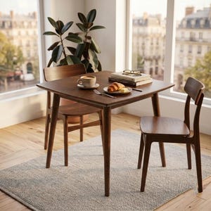 Handgefertigter Esstisch aus Massivholz, quadratisch, Bistro-Set für kleine Räume, moderner Säulenfuß