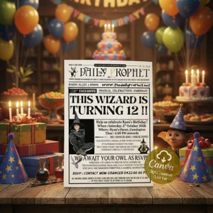 Wizards/Witches Birthday Invitation, Harry Potter Inspired, Digital Download, Editable Canva Template