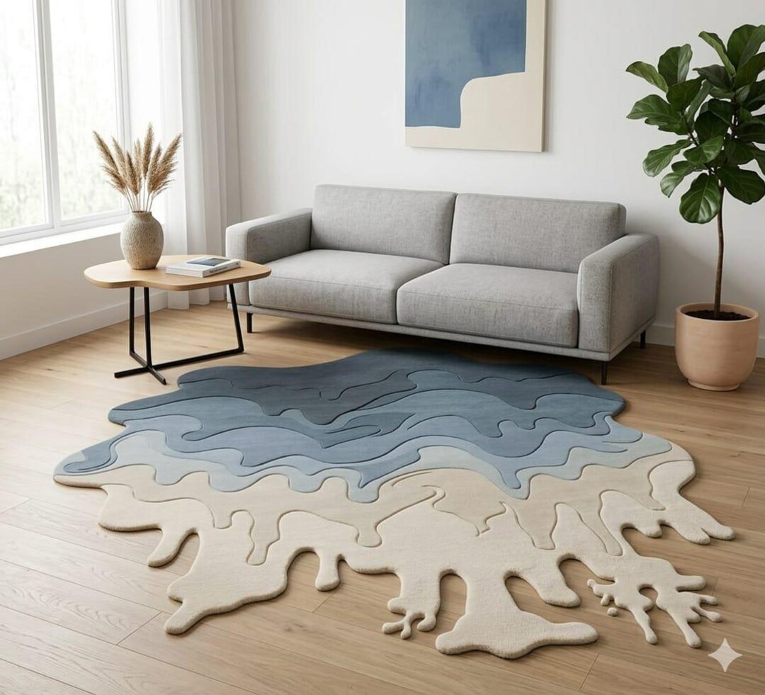Toom Rug Drip Abstract Blue Drip Shaped Rug, Modern Irregular Area Rug, Handmade ...