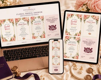 Floral Bridal Shower Invitation Template – Editable Canva (Digital Download)
