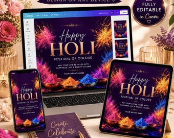 Holi Festival Canva Templates Bundle | 40 Editable Event Flyers (Instant Download)