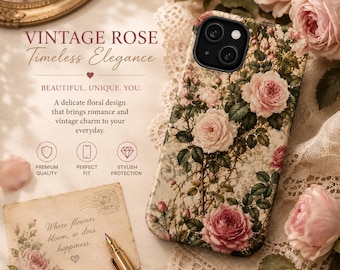 Vintage Pink Rose Floral Phone Case | Shabby Chic MagSafe Cottagecore (iPhone 16)