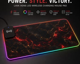 Lava Veins LED Wireless Charging Mouse Pad | Large Gaming Mousepad | Gaming Setup