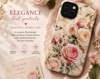 Vintage Pink Rose Floral Phone Case | MagSafe iPhone Samsung Protection (Dual-Layer)