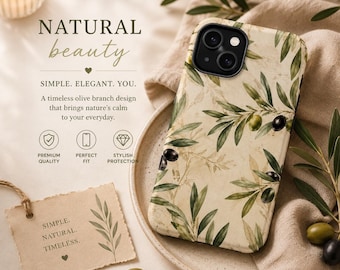 Olive Branch Phone Case | Botanical Greenery MagSafe iPhone 16 Case | Minimal Boho Gift