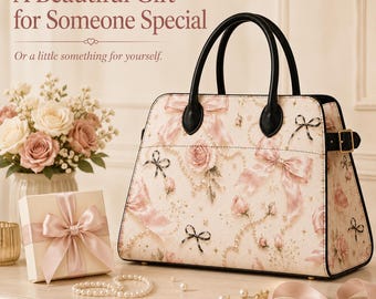 Floral Print Top Handle Tote Bag, PU Leather Trapezoid Purse