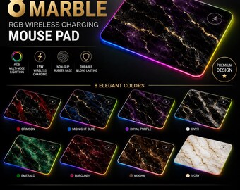 Marble RGB Wireless Charging Mouse Pad | Gaming Desk Mat Accessory