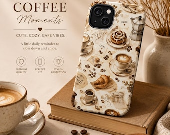 Coffee Moments iPhone Case | Sepia Cafe Art Print, MagSafe Compatible