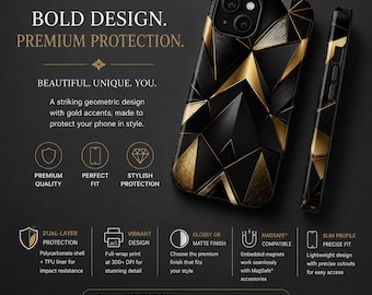 Black Gold Geometric Phone Case | MagSafe iPhone Samsung Protection