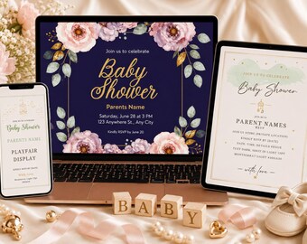 Editable Baby Shower Invitation Template Bundle – Canva, Printable (Digital Download)