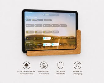 Tablet (z.B. iPad) Wandhalterung aus massiver Eiche | Tablet Halter z.B. für Smart Home | Unsichtbare Montage | Minimalistisches Design
