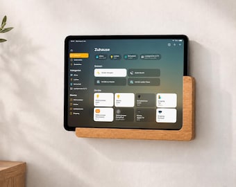 Supporto da parete per tablet (ad es. iPad) in legno massello di rovere | Supporto per tablet, ad esempio per la domotica | Montaggio invisibile | Design minimalista