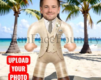 Accesorio fotográfico con cara personalizada • Personaje de traje inflable • Decoración de recepción personalizada