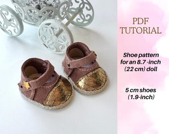 Lederschuhe Schnittmuster für 22 cm große Puppe - Grundschuh-Anleitung (Digitaler Download)