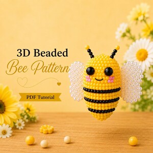 3D Beaded Bee Pattern PDF, Beaded Keychain Tutorial, Seed Bead Animal Pattern, Bee Bag Charm, Instant Download