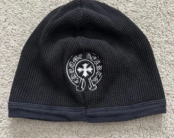 Chrome Hearts Black Waffle Beanie Hat Embroidered Gothic Cross Logo Streetwear Winter Skull Cap