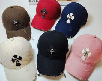 Gorra con diseño de cruz estilo cromo | Gorra de algodón desgastada | Gorra de béisbol informal estilo streetwear | Unisex