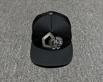 Black Mesh Trucker Cap | Cross Graphic Snapback Hat | Urban streetwear style | Trendy unisex cap