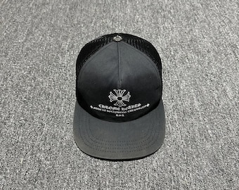 Black Cross Logo Trucker Hat | Gothic Embroidered Snapback | Urban streetwear cap | Trendy unisex hat