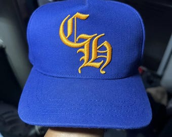 Blue Chrome Hearts Inspired Hat | Gold Gothic Letter Embroidery | Adjustable snapback cap