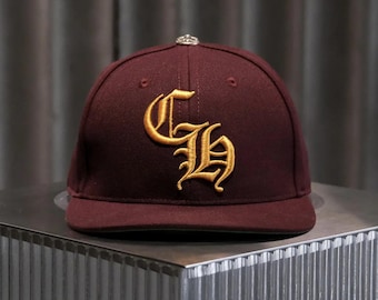 Burgundy Gothic Letter Cap | Chrome Inspired Snapback | Unisex streetwear hat