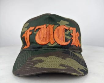 Orange Letter Camo Hat | Streetwear Trucker Cap | Chrome Inspired Snapback | Urban Fashion Hat