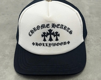 Black & White Gothic Trucker Hat | Chrome Hearts Inspired Cross Cap | Adjustable Snapback | Street style accessory