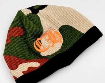 Camo Knit Beanie Hat | Streetwear Winter Cap | Embroidered Logo Beanie | Unisex fashion hat