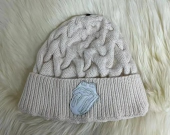 White Winter Beanie Hat | Cross Pattern Knit Cap | Streetwear Inspired Beanie | Warm & Stylish Unisex Hat
