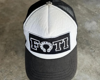 FOTI Logo Trucker Hat | Chrome Inspired Snapback Cap | Black & White Streetwear Hat | Adjustable Mesh Cap