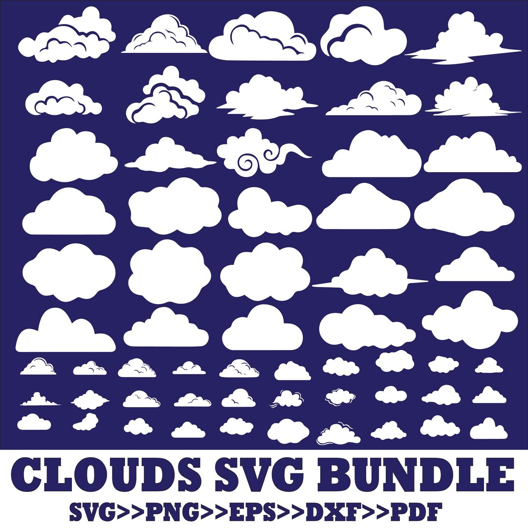 Clouds SVG Bundle, Cloud Vector, White Clouds, Cloud Clip Art, Fluffy ...