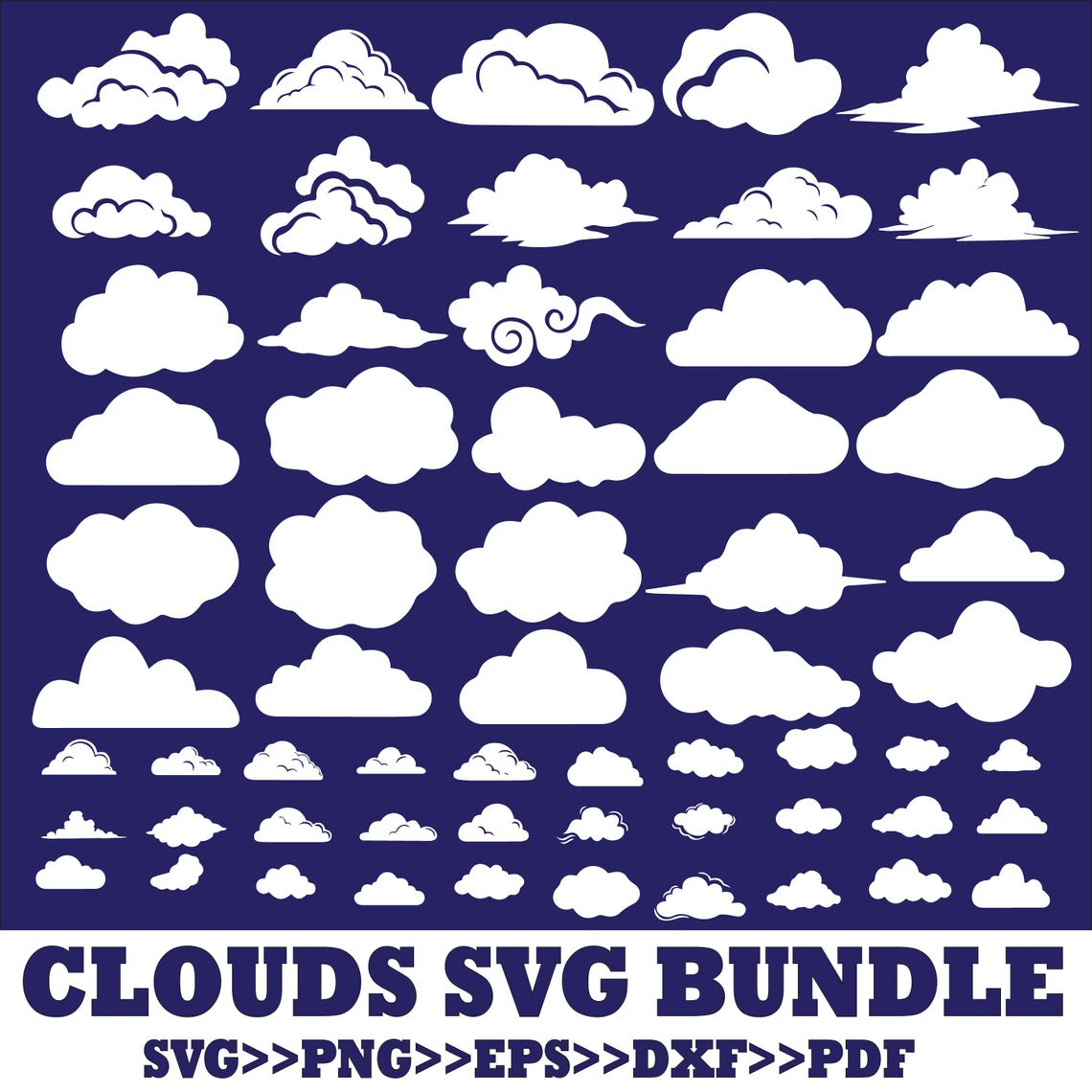 Clouds SVG Bundle, Cloud Vector, White Clouds, Cloud Clip Art, Fluffy ...