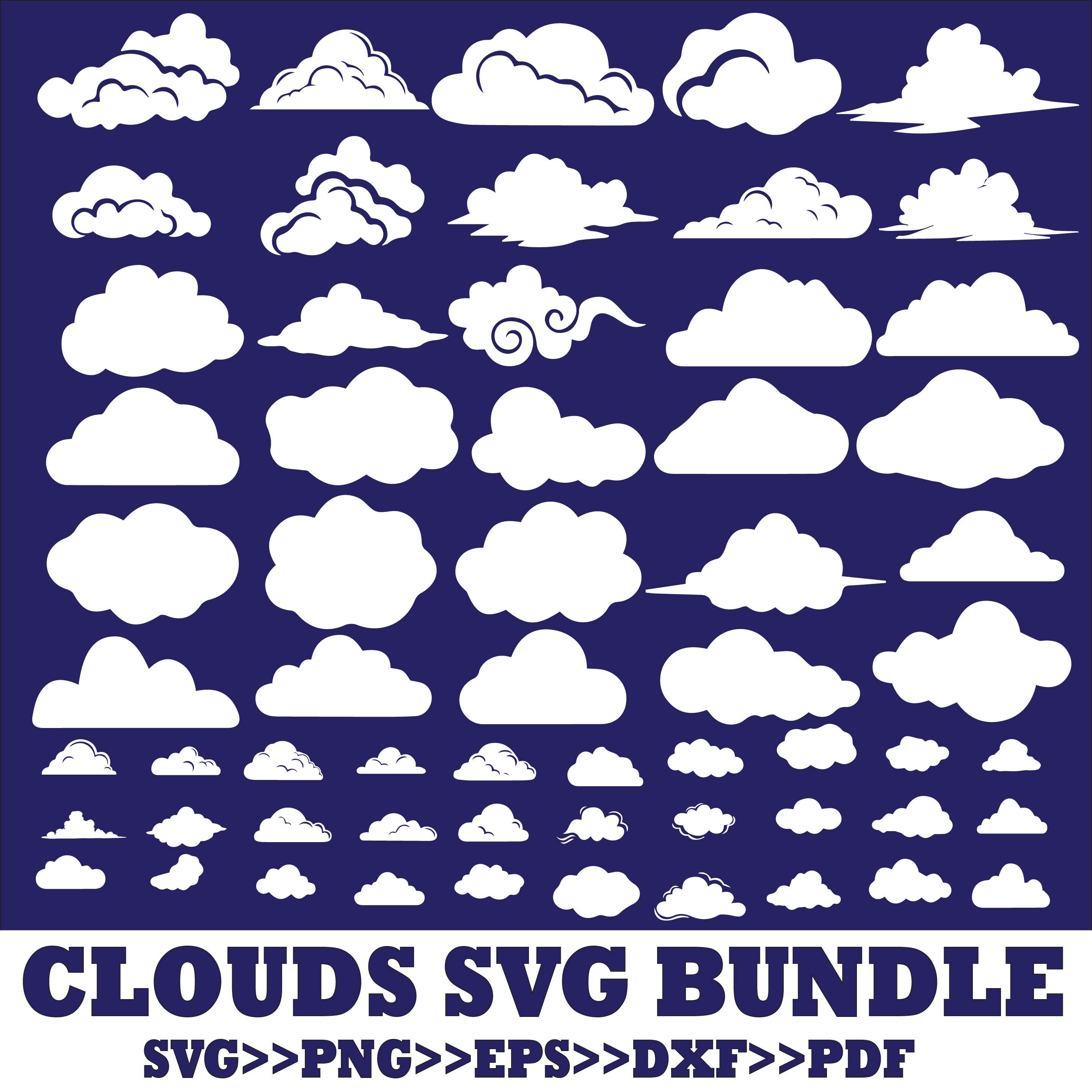 Clouds SVG Bundle, Cloud Vector, White Clouds, Cloud Clip Art, Fluffy ...
