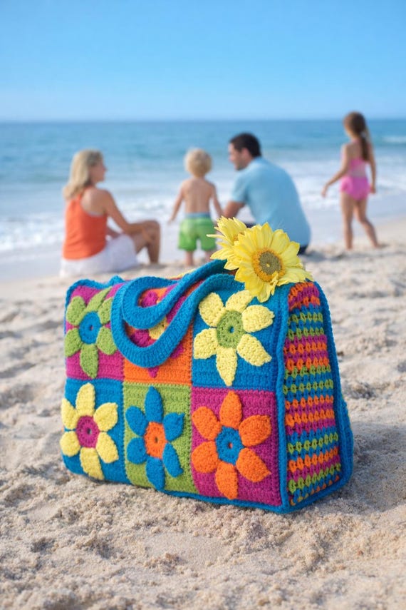 Crochet Beach Bag Pattern PDF, Tote Crochet Bag, Travel Beach Bag (Digital Download)