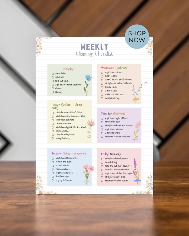 Weekly Cleaning Checklist Printable | Home Schedule Planner PDF - Etsy