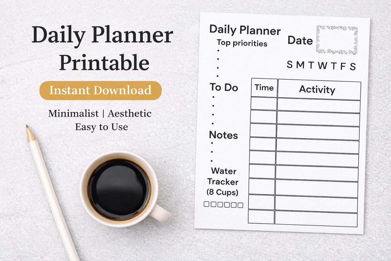 Minimalist Daily Planner Printable | to Do List, Task Organizer ...