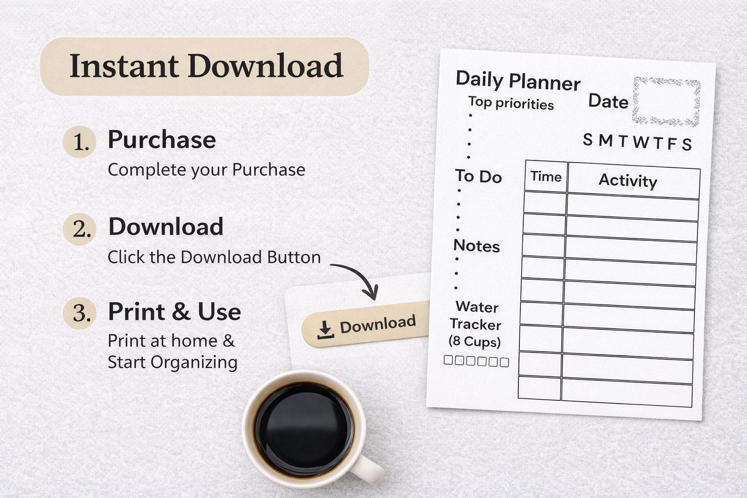 Minimalist Daily Planner Printable | to Do List, Task Organizer ...