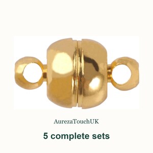 AurezaTouchUK information card for five complete gold-tone magnetic clasp sets, illustrated by one authentic assembled sample.