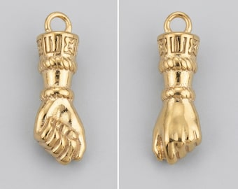 Gold Fist Charms, Jewellery Making Supplies (2 Pieces)