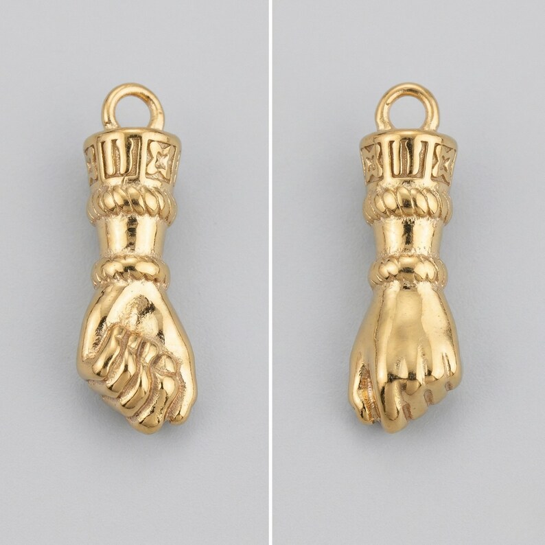 Gold Fist Charms, Jewellery Making Supplies (2 Pieces) image 1