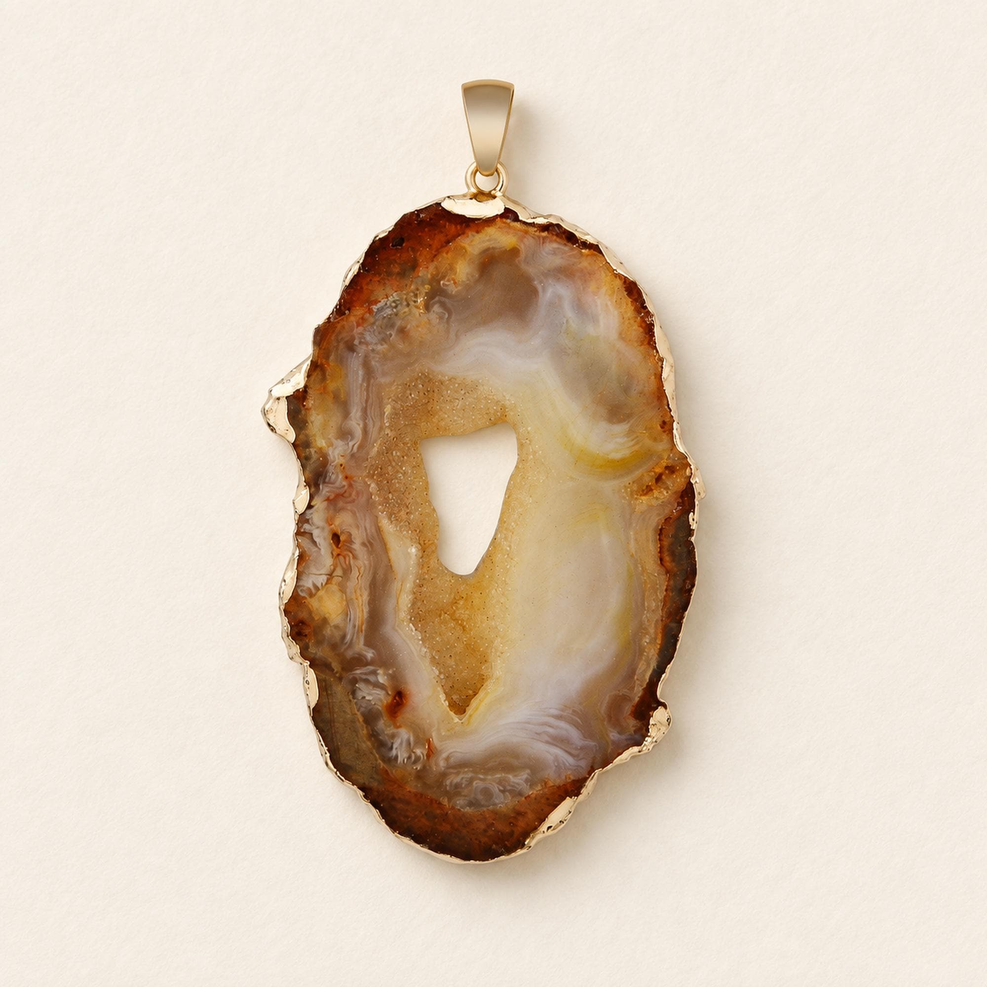 Agate Slice Pendant, Gold Tone Edge for Jewellery Making (1 Piece)