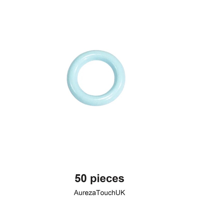 Information card with a genuine single ring photograph, the pack quantity 50 pieces and AurezaTouchUK shop name.