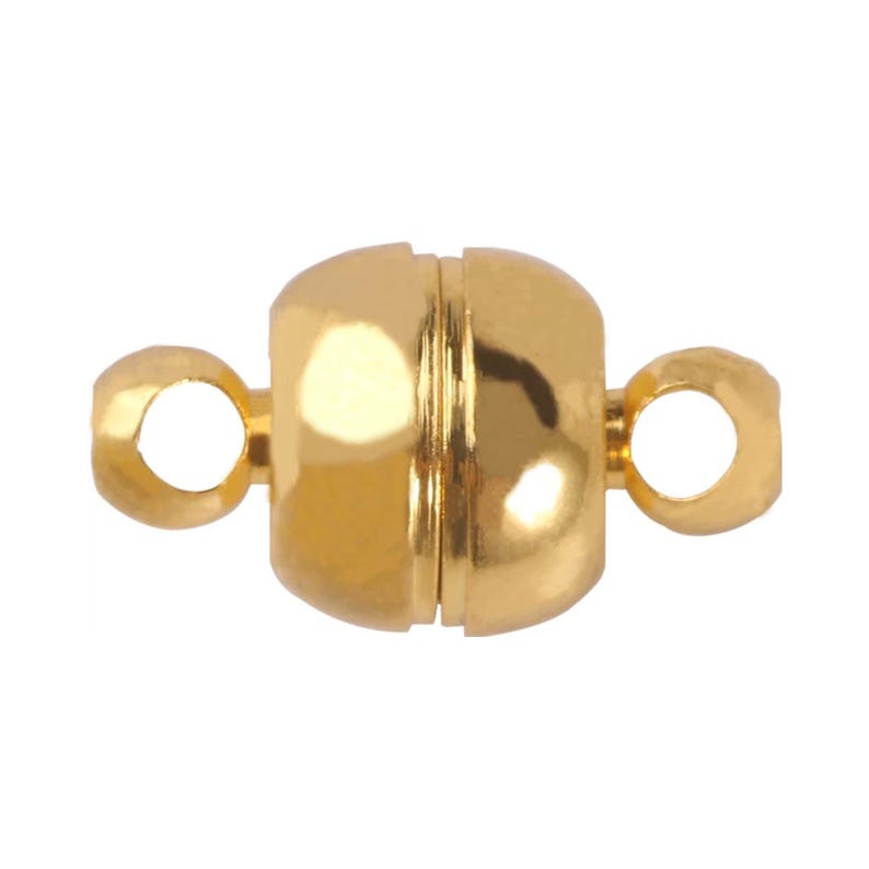 One authentic gold-tone domed magnetic clasp assembled with attachment eyes at opposite ends.