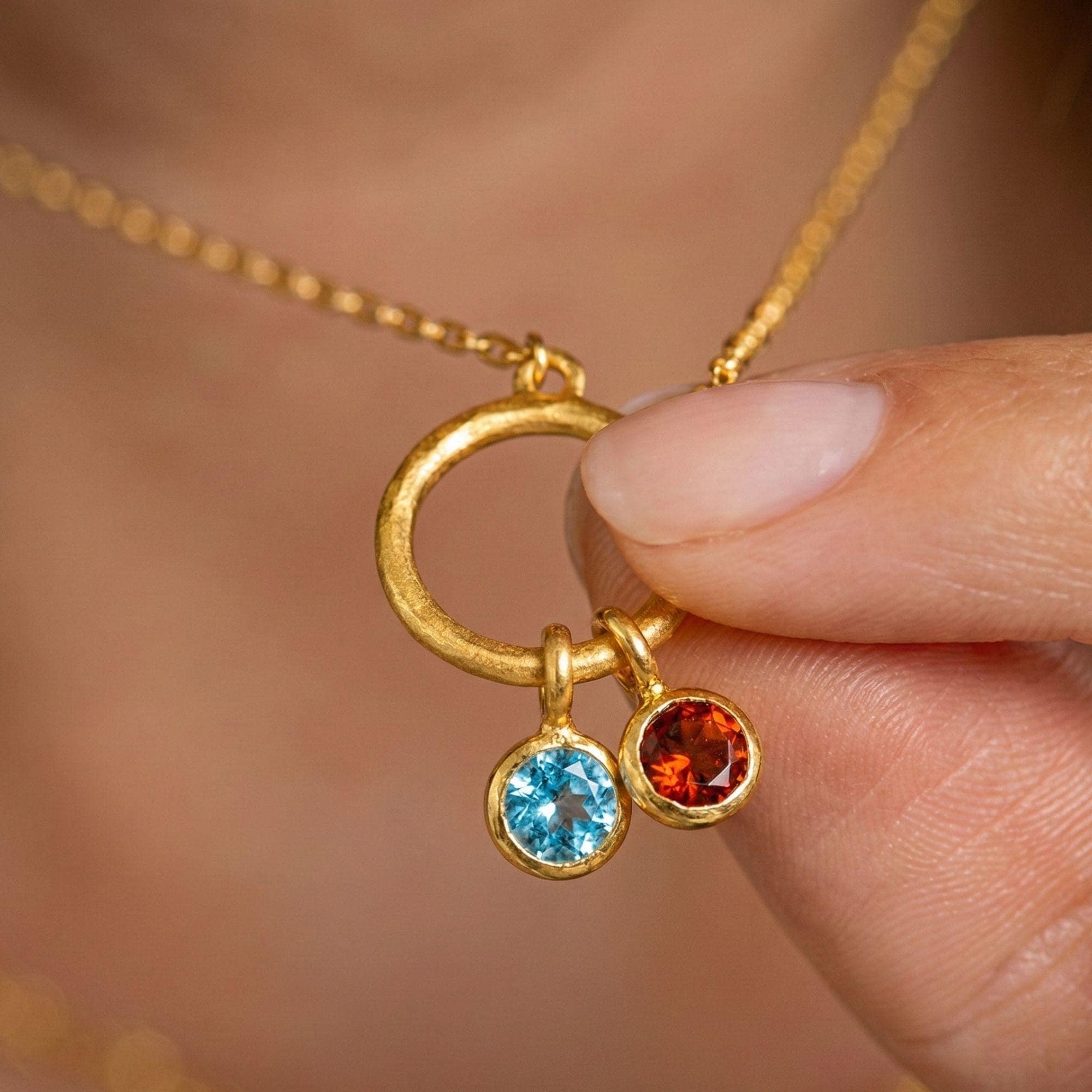 18K Gold Plated Birthstone Necklace, Retro Charm Locket Pendant, Customizable Jewelry