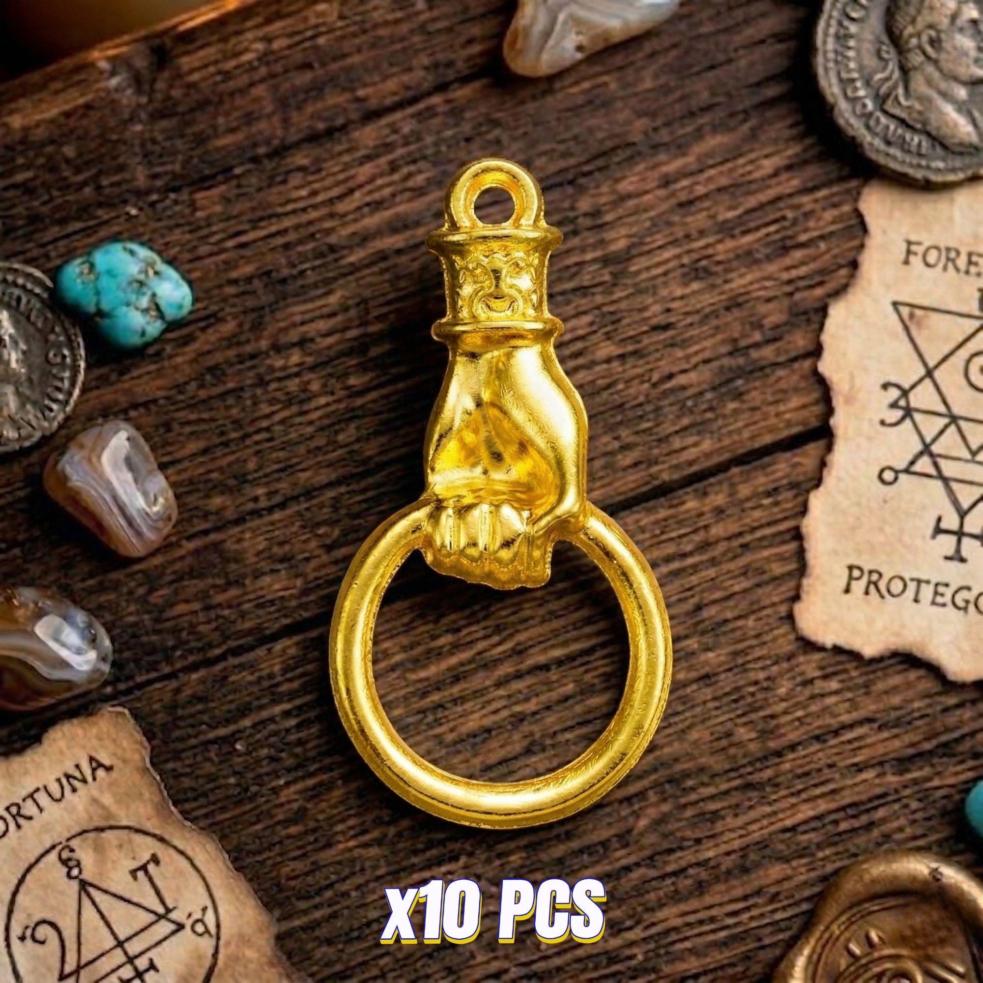 Gold Tone Hand and Ring Charm Connectors (10 Pieces)