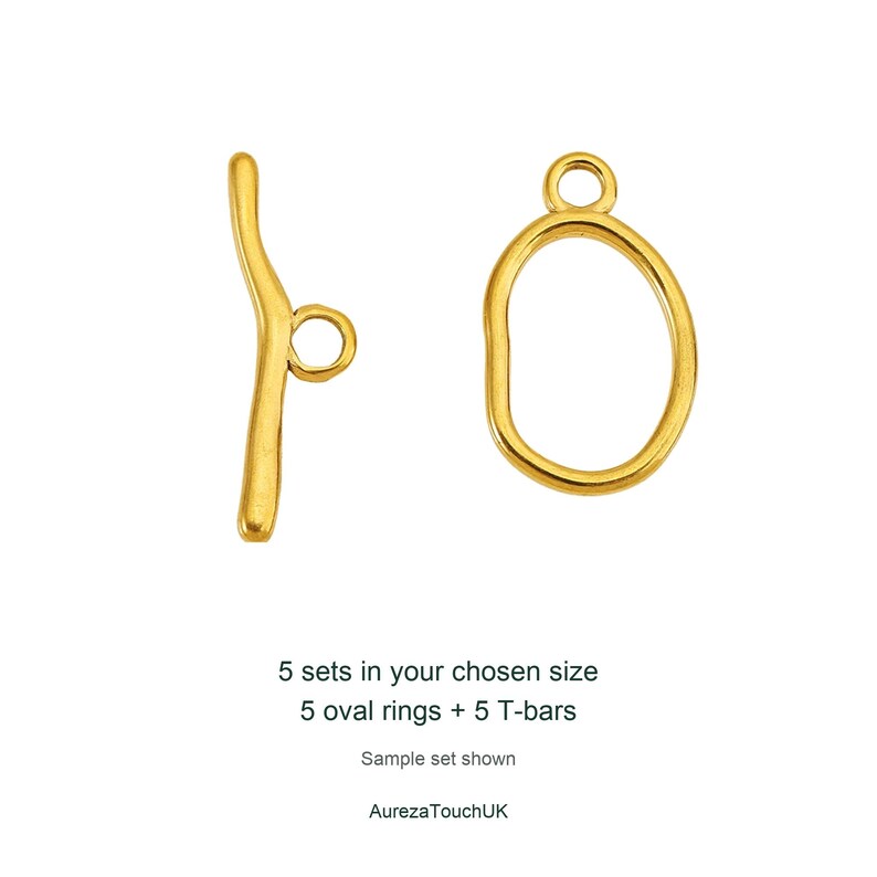 Pack information: five complete sets in the chosen size, five oval rings and five T-bars. One sample set shown.
