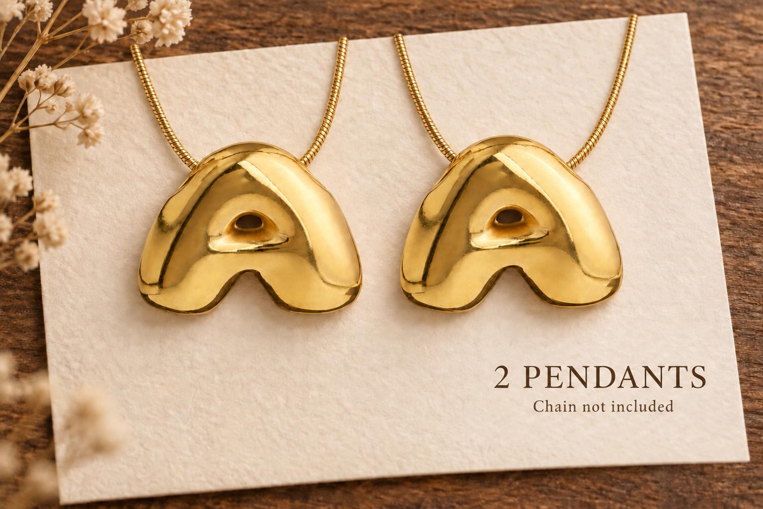 Bubble Letter Charms, A-Z Initial Pendants (2 Pieces)