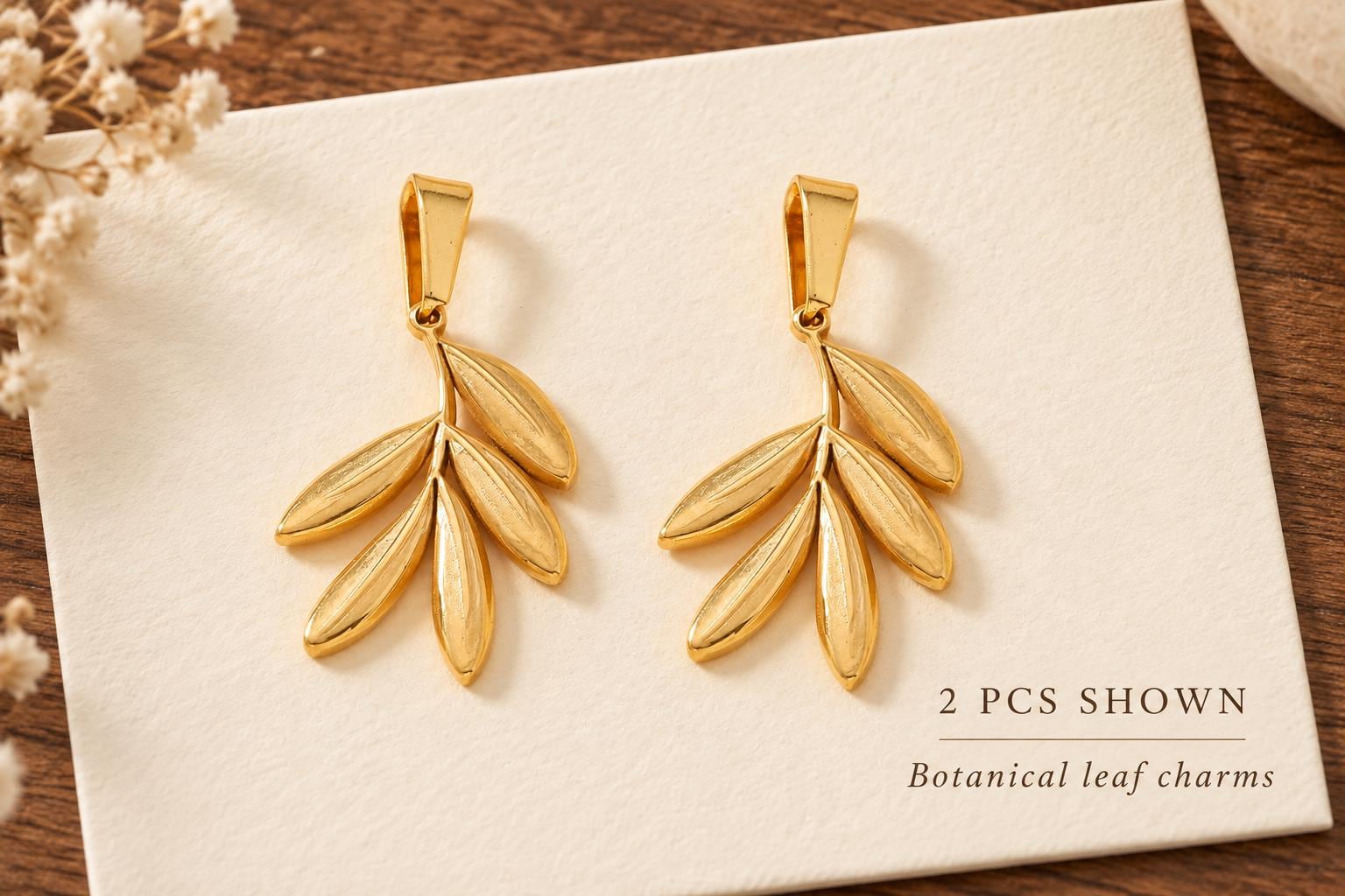 Leaf Charms, Gold Tone Botanical Pendants (2 or 5 Pieces)