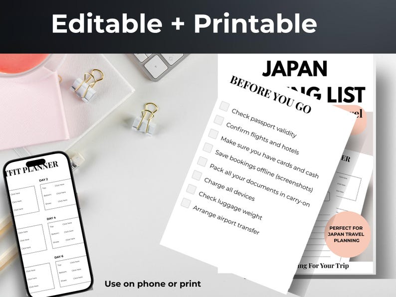 Japan Packing List Printable Editable Travel Planner, Japan Trip ...