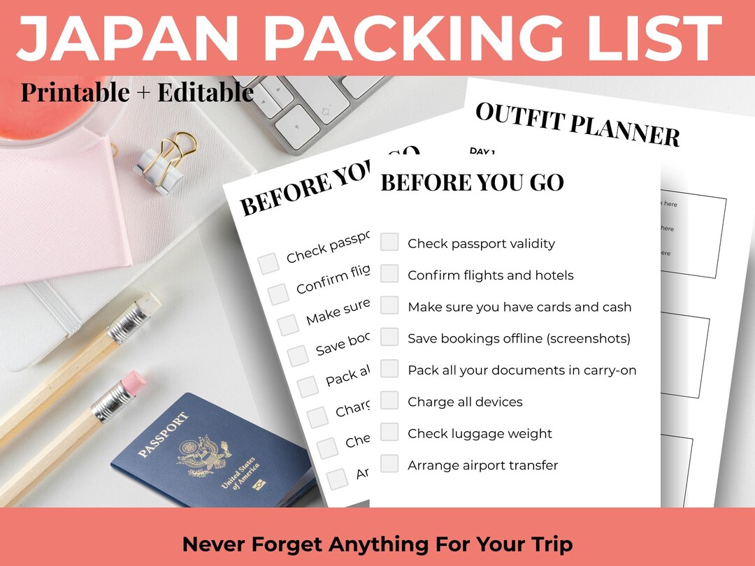 Packing List Example Japan Japan Travel Planner, Printable Editable Packing Checklist (digital ...
